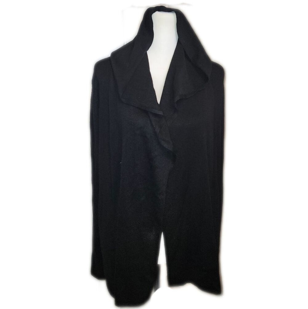 Lululemon Black Hooded Open Front Long Cardigan, Cashmere Blend, Pockets, 4